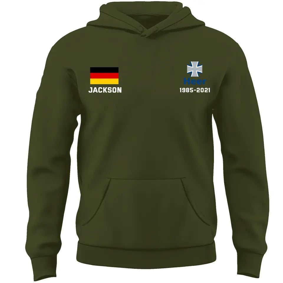 Personalized German Veteran/Soldier Custom Name & Time Hoodie 2D Printed KVH231708