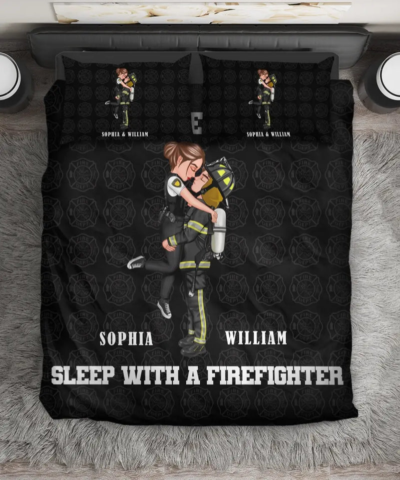 Personalized Feel Safe At Night Sleep With A Firefighter Couple Firefighter Bedding Set Printed KVH231729