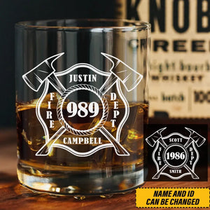 Personalized Firefighter Custom Name & ID Whiskey Glass Printed KVH2408