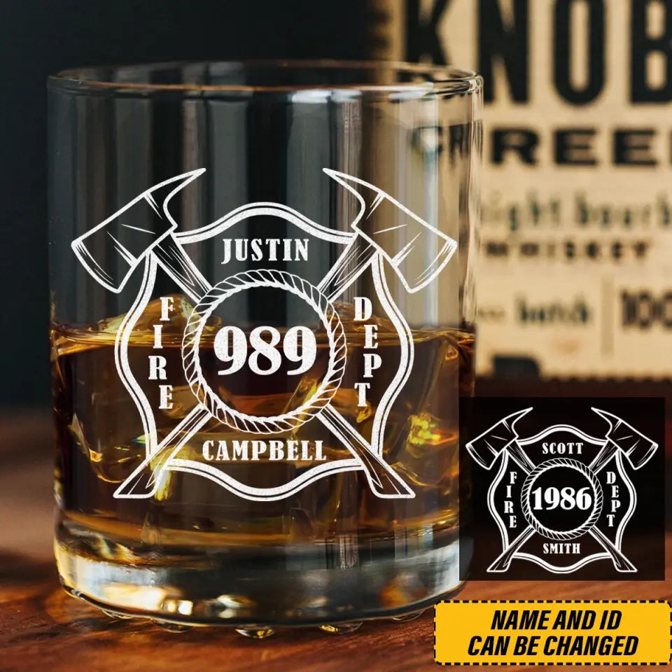 Personalized Firefighter Custom Name & ID Whiskey Glass Printed KVH2408