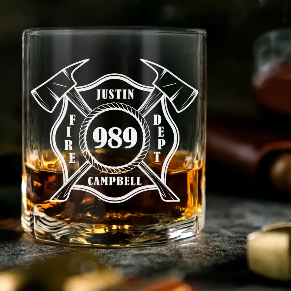 Personalized Firefighter Custom Name & ID Whiskey Glass Printed KVH2408