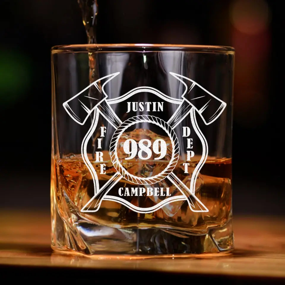 Personalized Firefighter Custom Name & ID Whiskey Glass Printed KVH2408