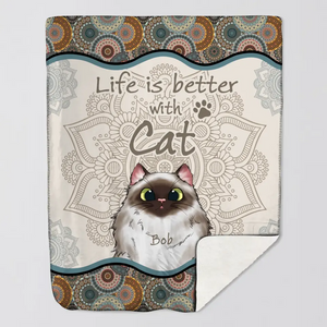 Personalized Life Is Better With Cats Cat Lovers Gift Sherpa or Fleece Blanket Printed HN2410