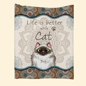 Personalized Life Is Better With Cats Cat Lovers Gift Sherpa or Fleece Blanket Printed HN2410