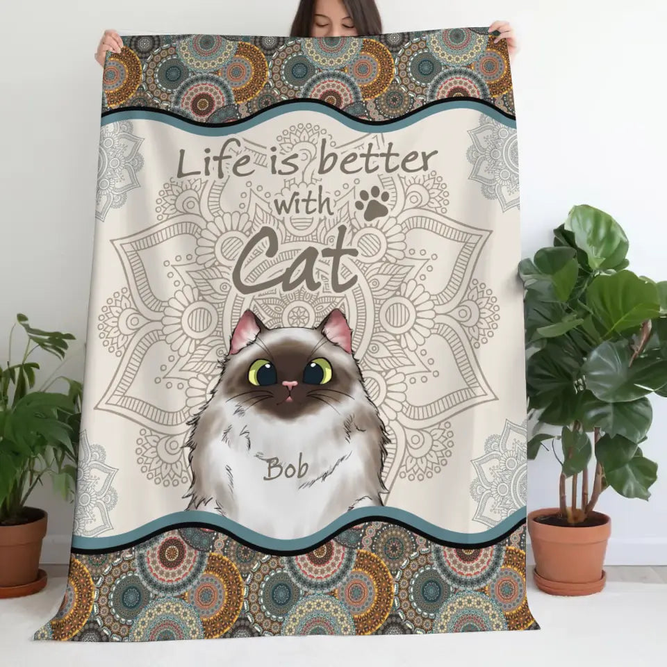 Personalized Life Is Better With Cats Cat Lovers Gift Sherpa or Fleece Blanket Printed HN2410