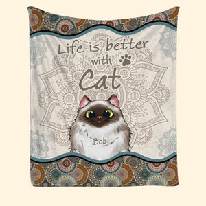 Personalized Life Is Better With Cats Cat Lovers Gift Sherpa or Fleece Blanket Printed HN2410