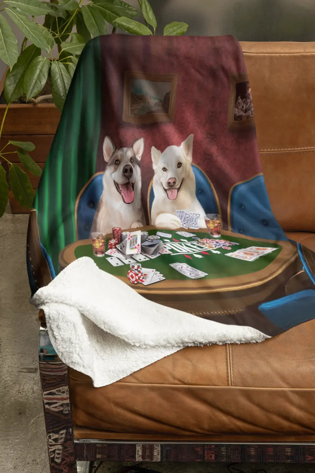 Personalized Upload Your Dog Photo Dogs Playing Poker Sherpa or Fleece Blanket Printed LVA2435