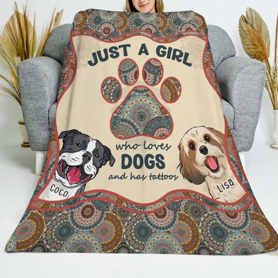 Personalized  Just A Girl Who Loves Dogs And Has Tattoos Dog Lovers Gift Sherpa or Fleece Blanket Printed HN2442