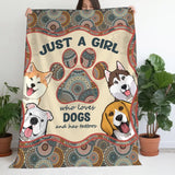 Personalized  Just A Girl Who Loves Dogs And Has Tattoos Dog Lovers Gift Sherpa or Fleece Blanket Printed HN2442