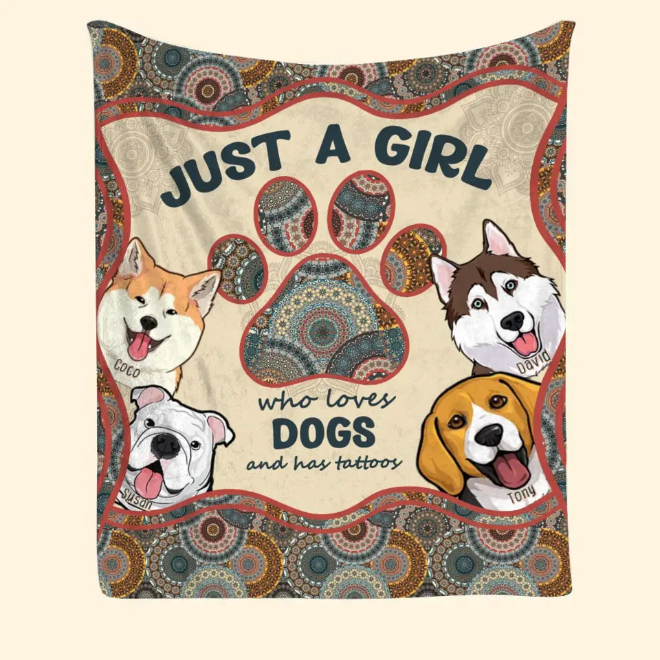 Personalized  Just A Girl Who Loves Dogs And Has Tattoos Dog Lovers Gift Sherpa or Fleece Blanket Printed HN2442