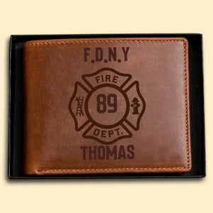 Personalized Firefighter Custom Name & ID Laser Leather Wallet LAHLVA2471