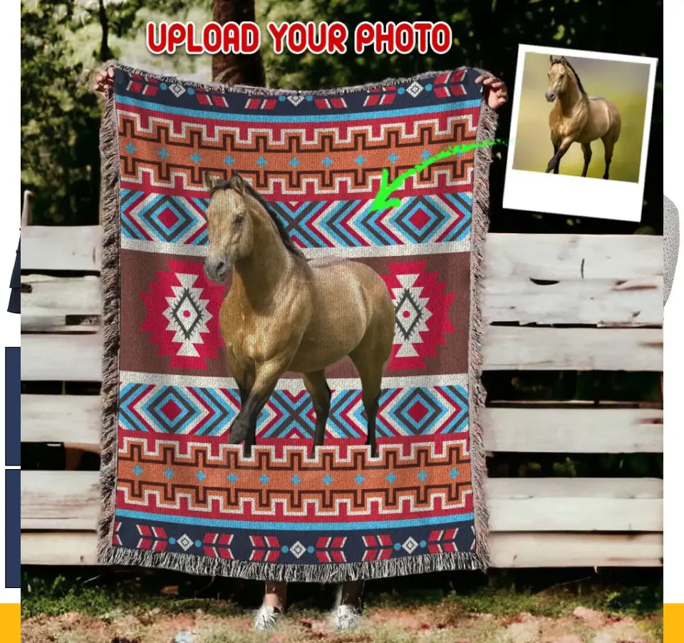 Personalized Upload Your Horse Photo Horse Lovers Gift Woven Blanket QTLVA2479