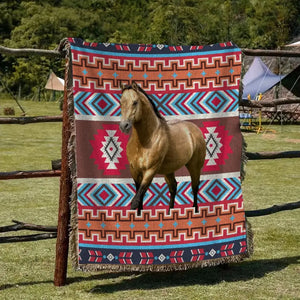 Personalized Upload Your Horse Photo Horse Lovers Gift Woven Blanket QTLVA2479