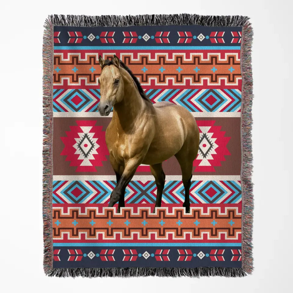 Personalized Upload Your Horse Photo Horse Lovers Gift Woven Blanket QTLVA2479