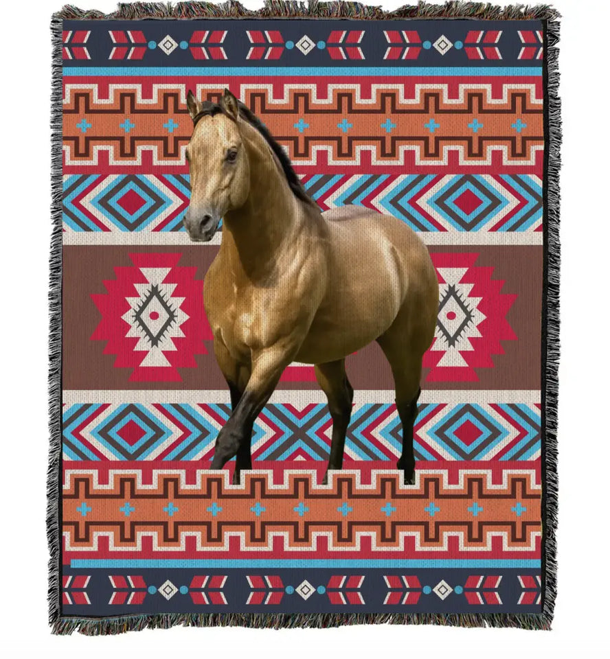 Personalized Upload Your Horse Photo Horse Lovers Gift Woven Blanket QTLVA2479