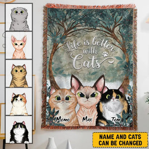 Personalized Life Is Better With Cat Woven Blanket Printed LVA2481