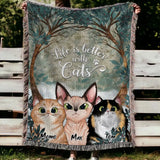 Personalized Life Is Better With Cat Woven Blanket Printed LVA2481