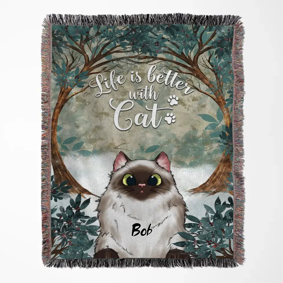 Personalized Life Is Better With Cat Woven Blanket Printed LVA2481