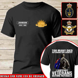 Personalized  Too Many Died Defending Our Country I Support Veterans Before Refugees The Army Australian T-shirt LAHVQ2484