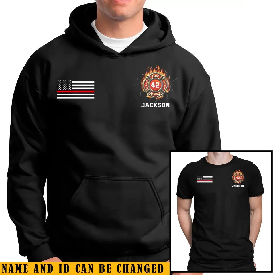 Personalized US Firefighter Custom Name Hoodie 2D/T-shirt Printed QTKVH2485