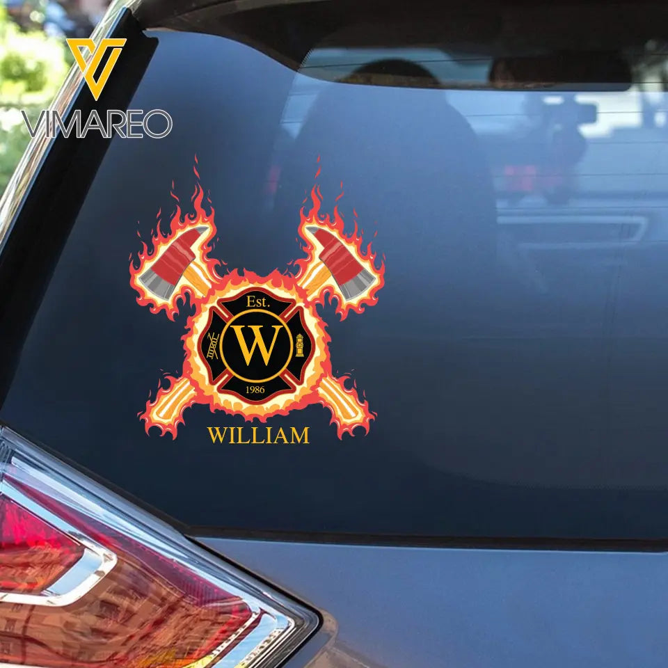 Personalized Firefighter Custom Name & Time Decal Printed QTVQ2490