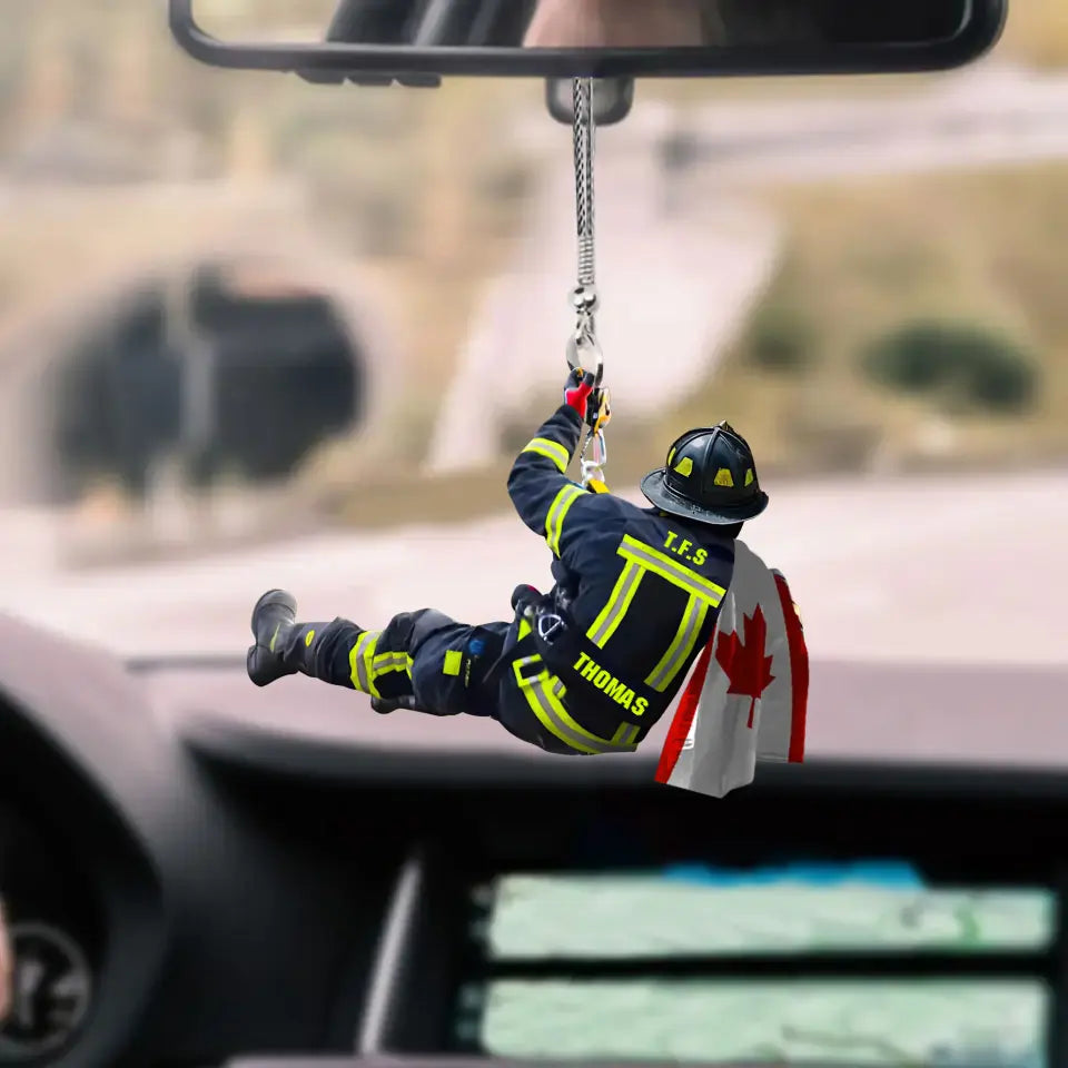 Personalized Canadian Firefighter Custom Name & Department Car Hanging Ornament LVA24106