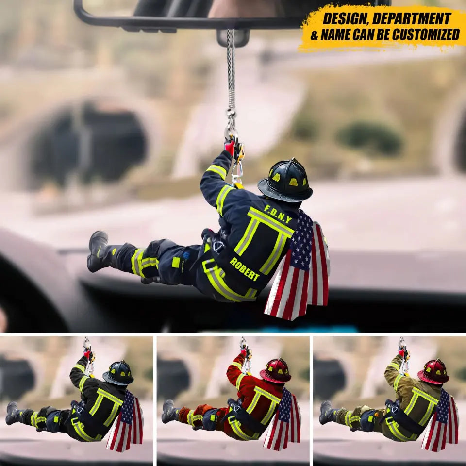 Personalized US Firefighter Custom Name & Department Car Hanging Ornament LVA24106