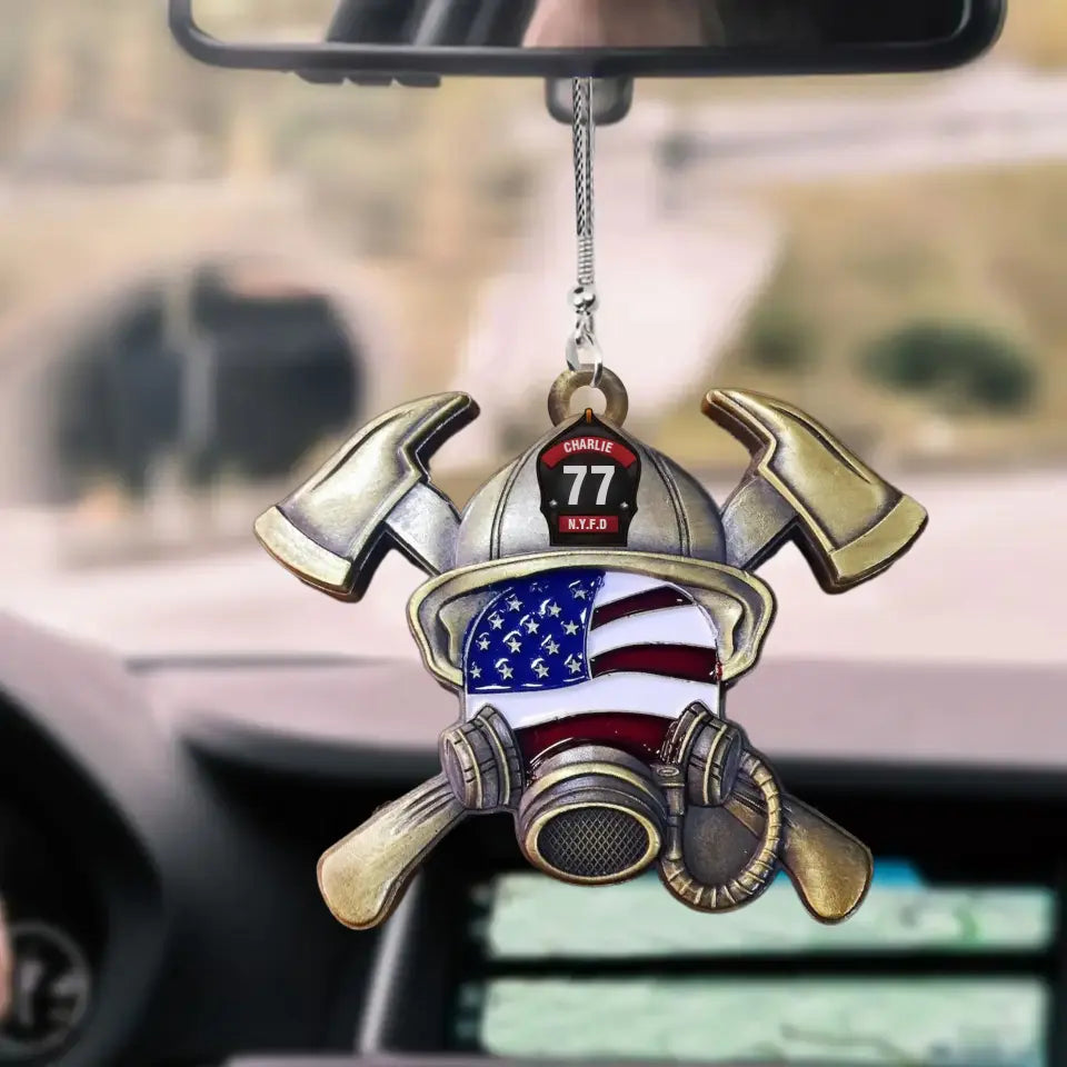 Personalized US Firefighter Custom Name Car Hanging Acrylic/Aluminium Ornament Printed QTVQ24108