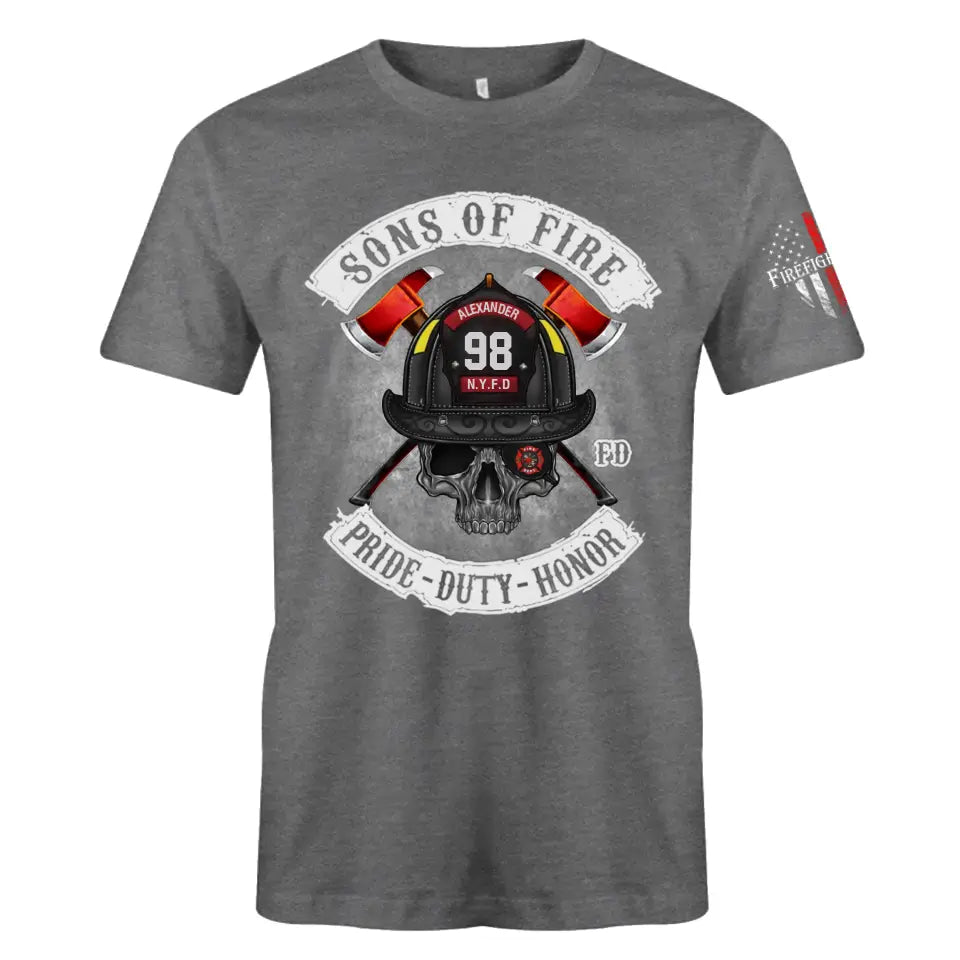 Personalized US Firefighter Son Of Fire Pride Duty Honor Graphic TShirt Printed QTLVA24131