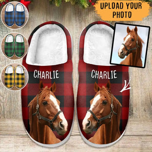 Personalized Upload Your Horse Photo Horse Lovers Gift Slippers Printed HN24134