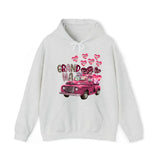 Personalized Grandma Heart Pink Car & Kid's Name Valentine's Day Gift Sweatshirt or Hoodie Printed HN24171