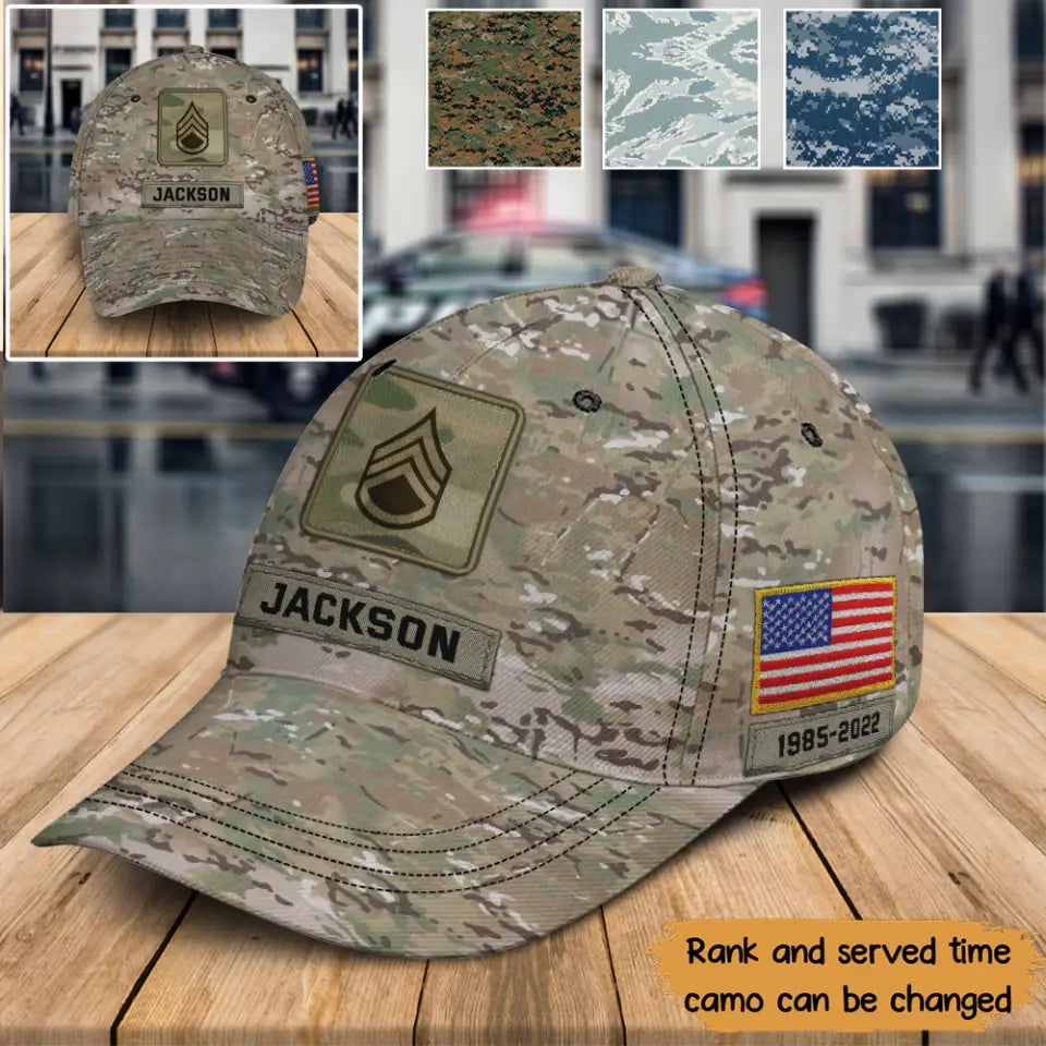 Personalized US Veteran Rank Camo Cap 3D Printed KVH24181