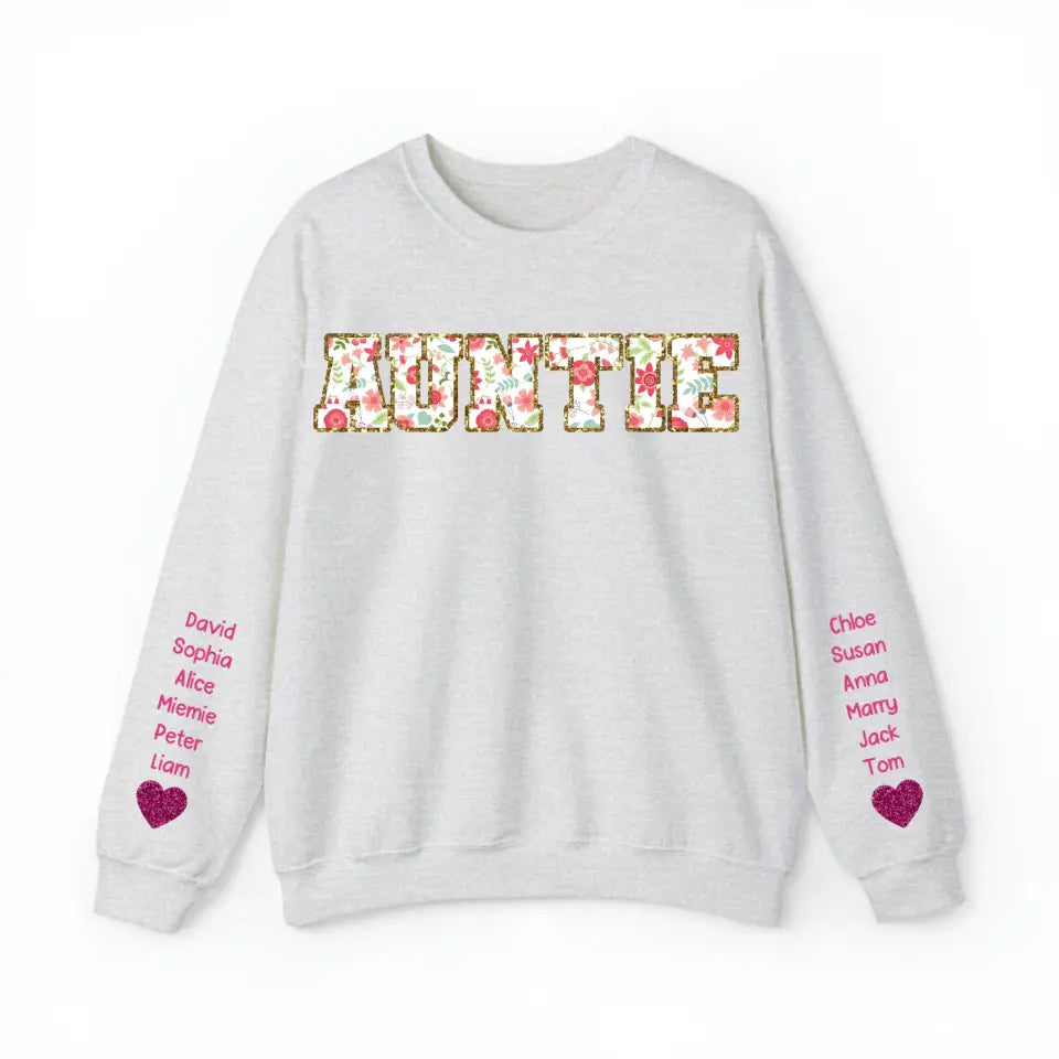 Personalized Auntie Heart & Kid Names Valentine's Day Gift Sweatshirt Printed QTKH24174