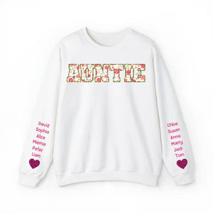 Personalized Auntie Heart & Kid Names Valentine's Day Gift Sweatshirt Printed QTKH24174