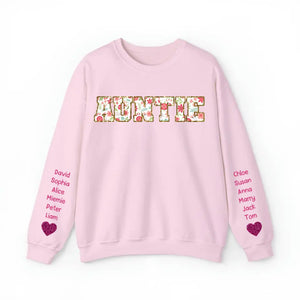 Personalized Auntie Heart & Kid Names Valentine's Day Gift Sweatshirt Printed QTKH24174