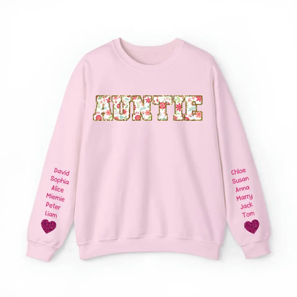 Personalized Auntie Heart & Kid Names Valentine's Day Gift Sweatshirt Printed QTKH24174