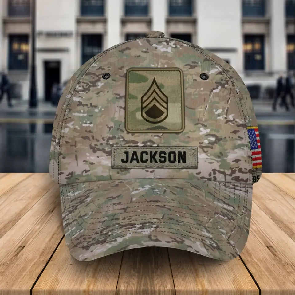 Personalized US Veteran Rank Camo Cap 3D Printed KVH24181