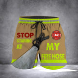 Personalized Stop Staring At My Fire Hose Firefighter Gift Custom ID Beach Short Pants Printed LVA24205