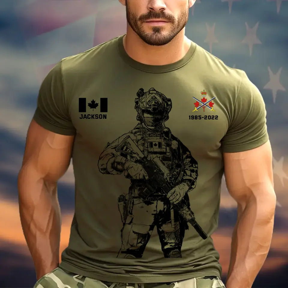 Personalized Canadian Veteran Logo Custom Name & Time T-shirt Printed KVH24206