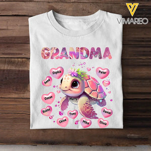 Personalized Grandma Turtle Hearts & Kid Names T-shirt Printed HN24210