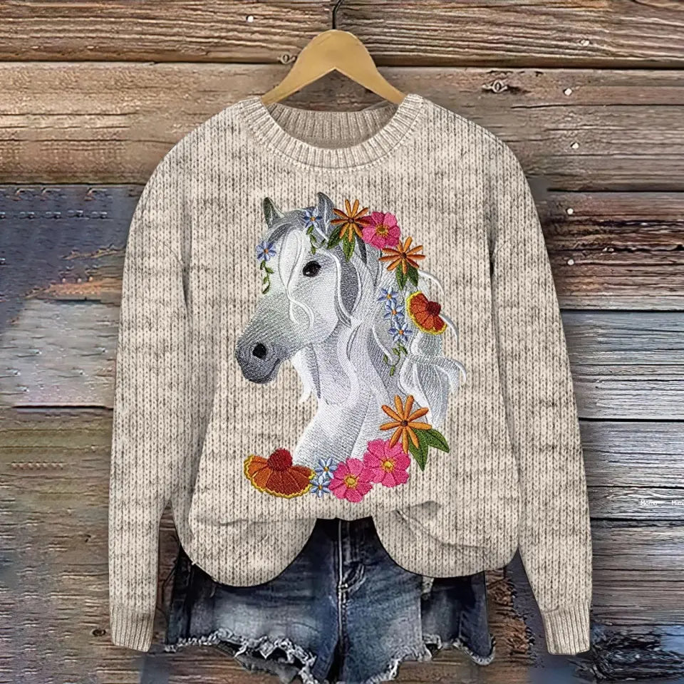 Personalized Horse Motif Horse Lovers Gift Ugly Sweater Printed LVA24252