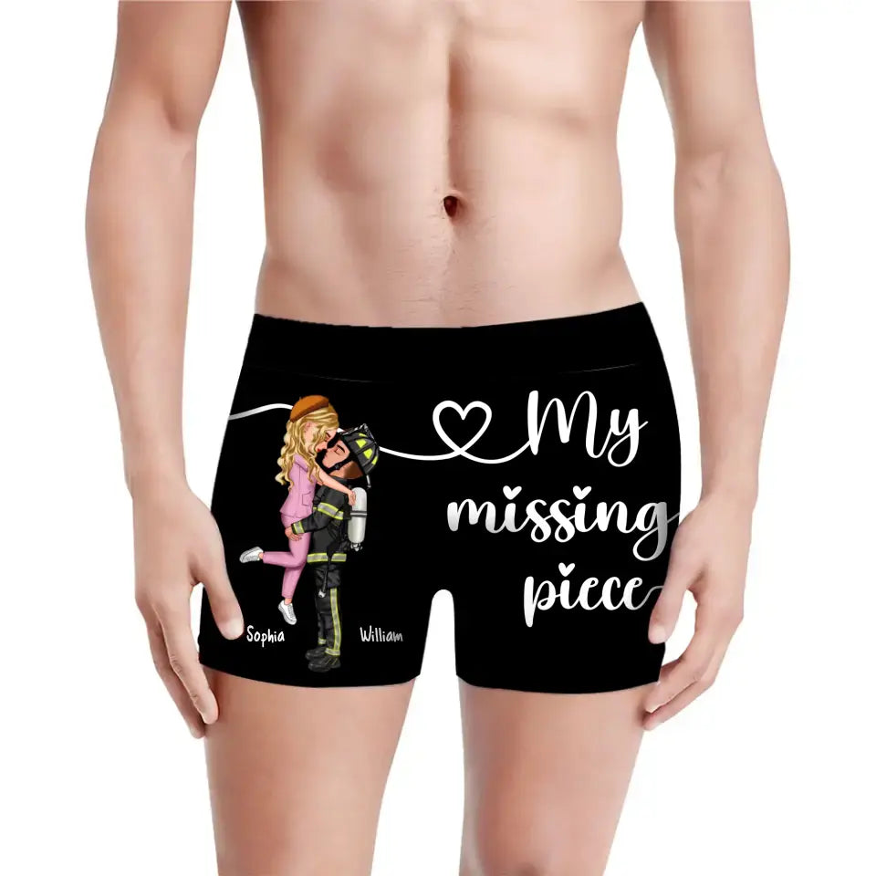 Personalized My Missing Piece Firefighter Couple Men Underwear or Women's Low Waist Underwear Printed HN24284