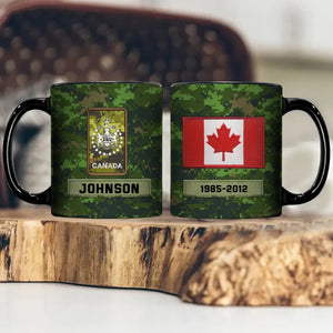 Personalized Canadian Veteran Rank Camo Custom Name & Served Time Black Mug Printed KVH24289