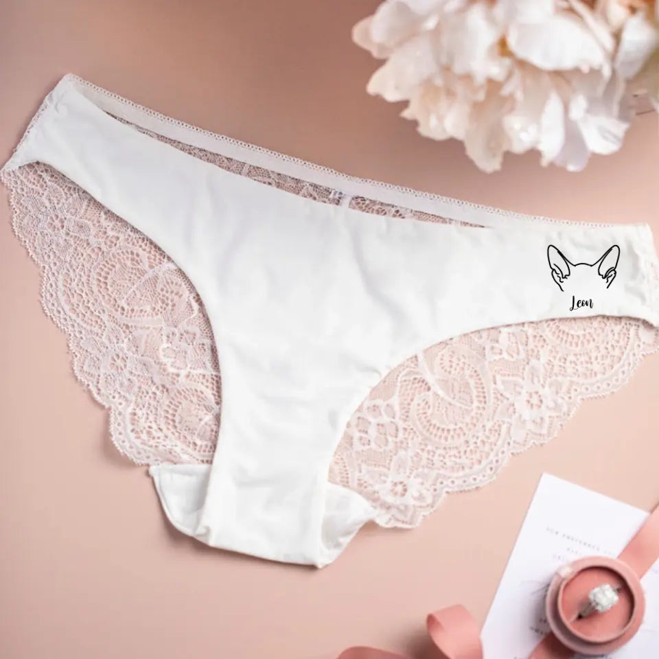 Personalized Cat Name Cat Ear Lines Cat Lovers Gift Panties Lace Underwear Bridal Printed VQ24292