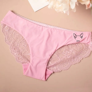 Personalized Cat Name Cat Ear Lines Cat Lovers Gift Panties Lace Underwear Bridal Printed VQ24292