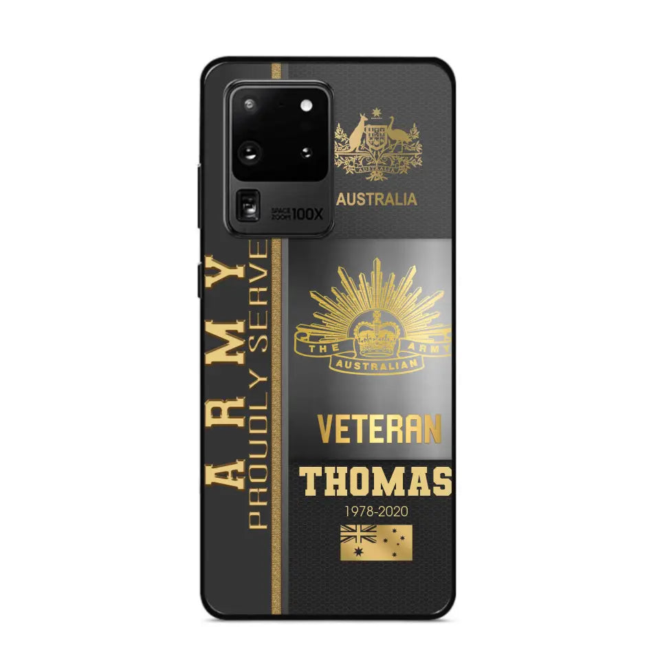 Personalized Army Proudly Served Australian Veteran Gold Rank Camo Phonecase Printed AHVQ24295