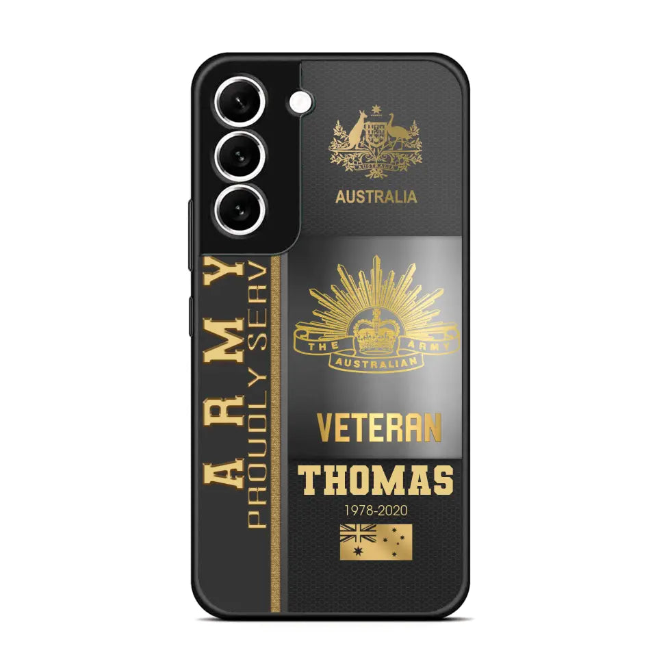 Personalized Army Proudly Served Australian Veteran Gold Rank Camo Phonecase Printed AHVQ24295