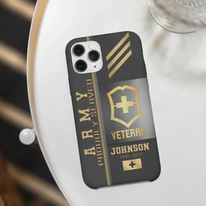 Personalized Army Proudly Served Swiss Veteran Gold Rank Camo Phonecase Printed AHVQ24295