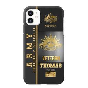 Personalized Army Proudly Served Australian Veteran Gold Rank Camo Phonecase Printed AHVQ24295