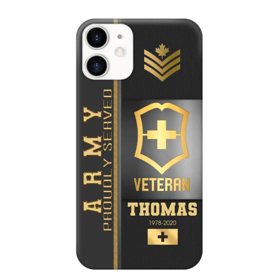 Personalized Army Proudly Served Swiss Veteran Gold Rank Camo Phonecase Printed AHVQ24295